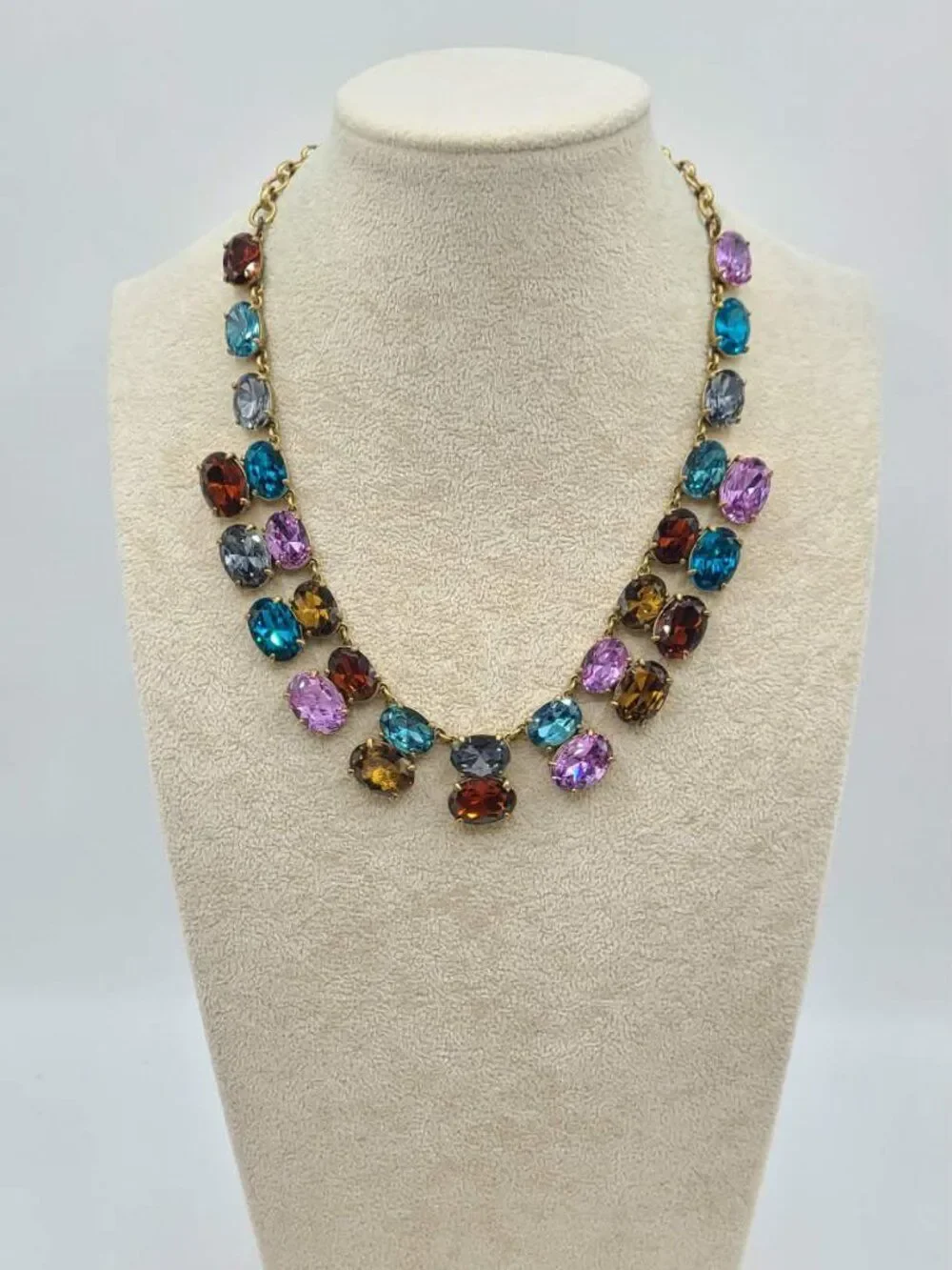 J Crew Multi Color Crystal Gold Tone Statement Necklace